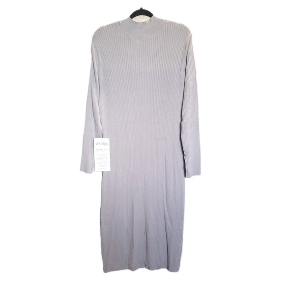 ASHRO Gray Ribbed Knit Long Sleeve Mock Neck Midi Sweater Dress Size XL NEW - Picture 3 of 7